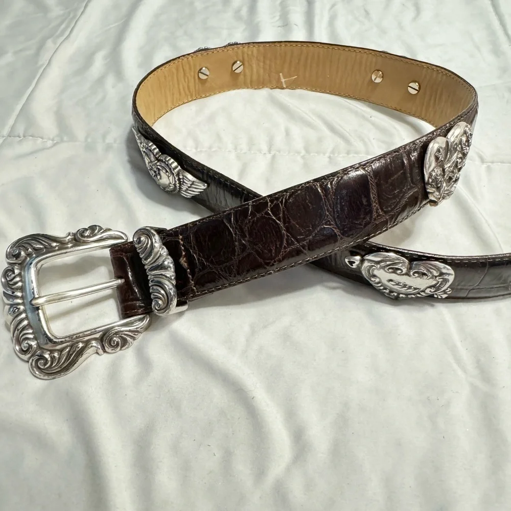 Brighton Romantic Heart Vintage 42409 Women’s Belt Brown Croc Leather 1995 VTG